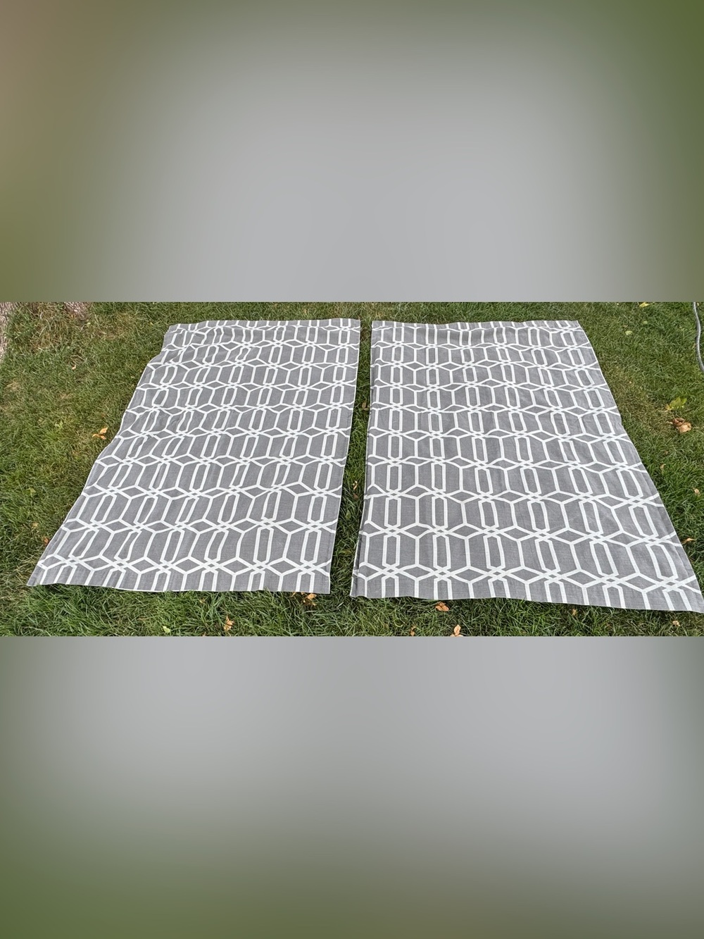 Set of 2 Gray Geometric Curtain Panels 52x80 Cotton Blend Lined Treshold